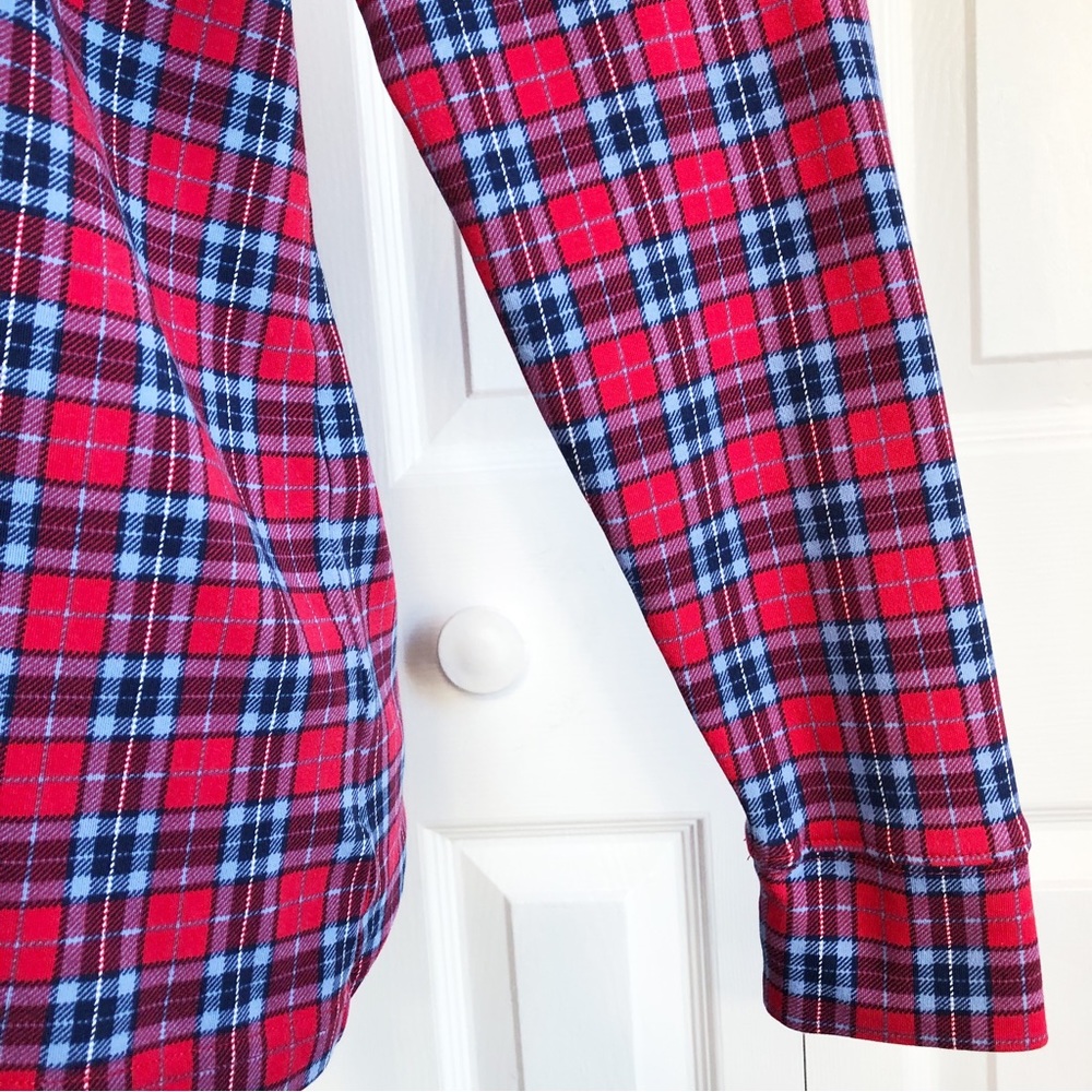 Lands' End Red & Blue Plaid Print Mockneck Long Sleeve Tee XL - Picture 8 of 16